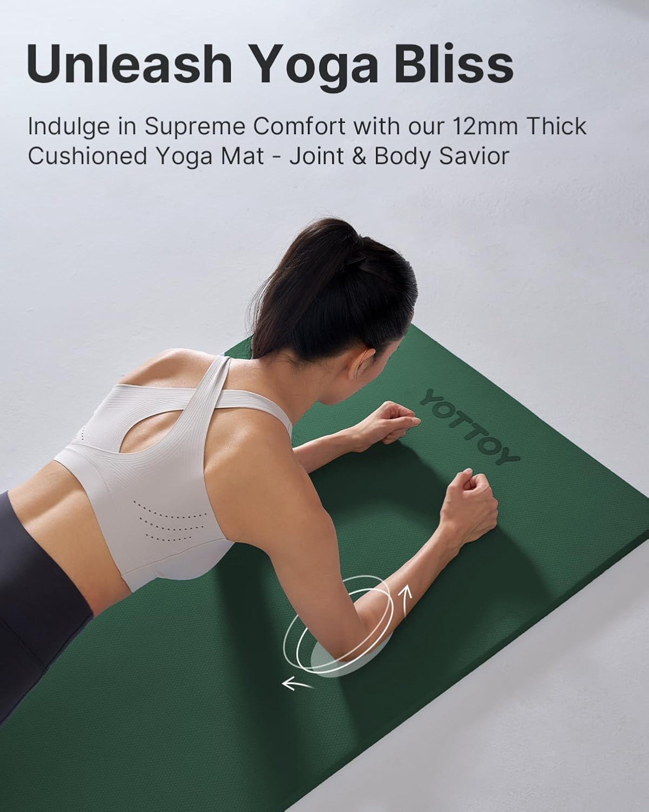 YOTTOY Yoga Mat，Extra Thick Yoga Mat (1/2inch),Professional TPE Exercise Mat,Non-Slip Workout Mat for Yoga, Pilates, Fitness, Barefoot Workouts, Home Gym Studio with Strap