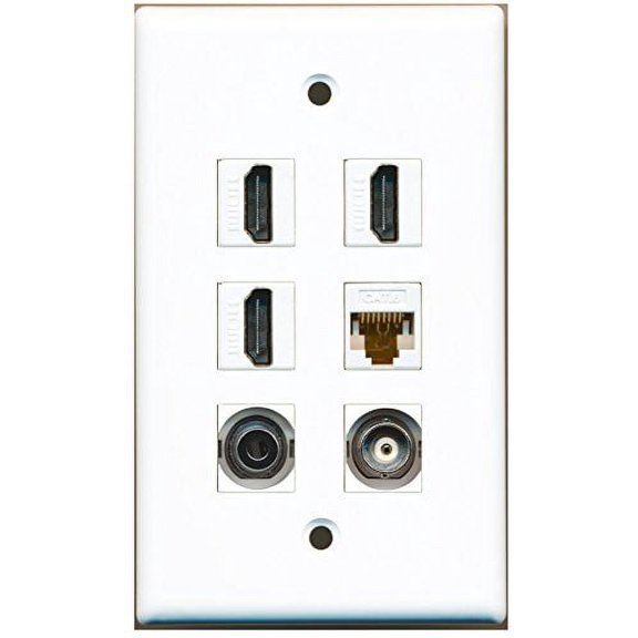 RiteAV - 3 HDMI 1 Port 3.5mm 1 Port BNC 1 Port Cat6 Ethernet White Wall Plate