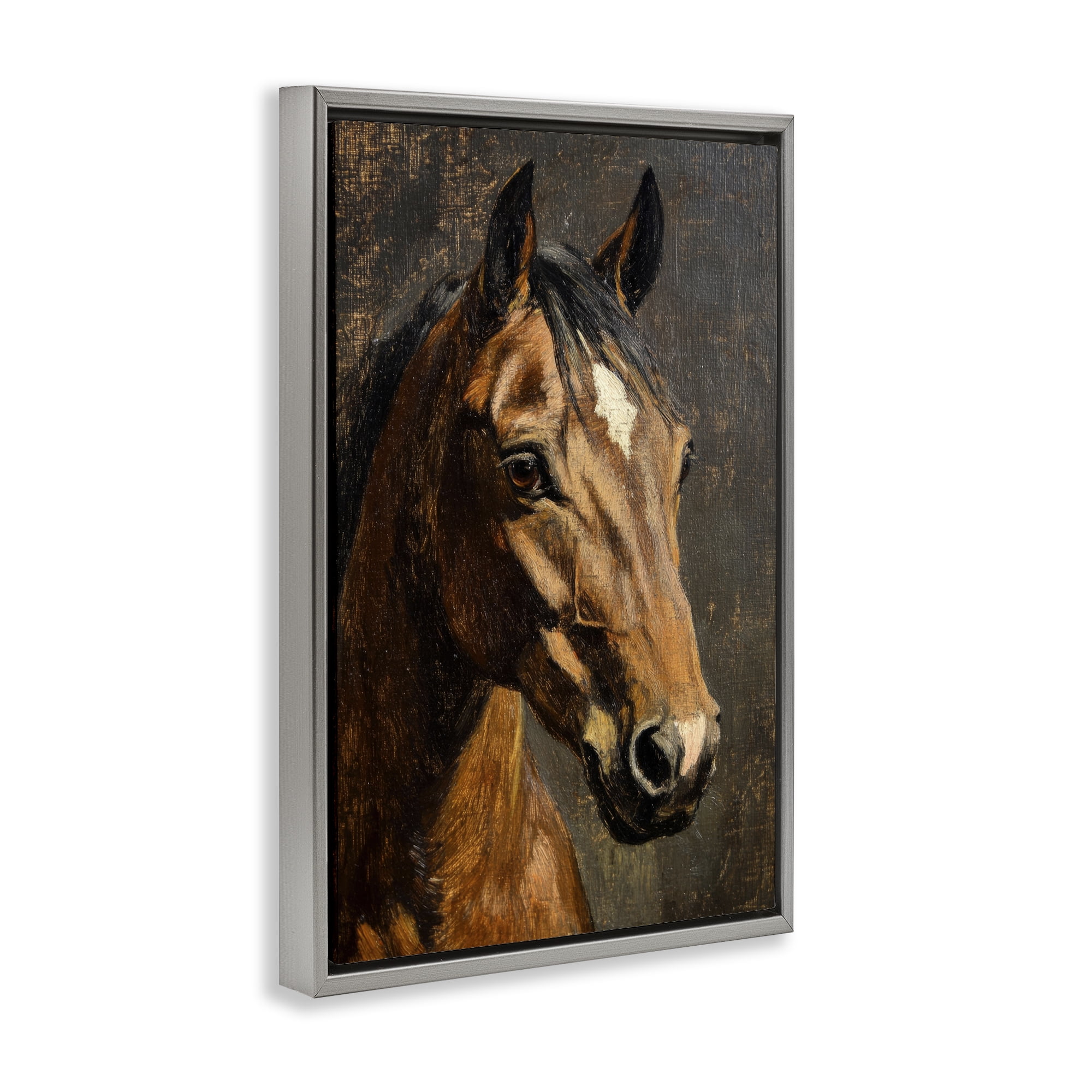 Stupell Industries Horse Portrait Study Gray Framed Floater Canvas Wall Art, design by Petal Prints Design