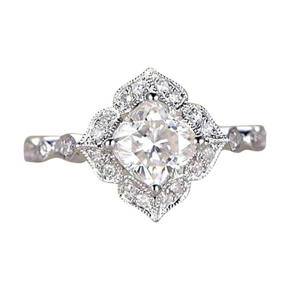1.25 Ct Moissanite and Diamond Wedding Ring Cushion Cut in 10k White Gold