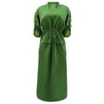 thumbnail image 3 of Pompotops Robe de Travail Décontractée pour Femmes, Ceinture Ample, Col en V, Couleur Unie, Manches Longues, Fente Latérale, Robe d'Été en Solde, 3 of 4