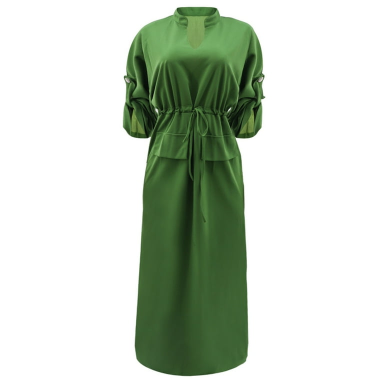 Plus Size Dresses for Women Loose Fitting Waistband Satin Dress