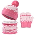 thumbnail image 7 of Kids Winter Hat Scarf Mittens Set - 3pcs Warm Knit Beanie Cap and Circle Scarf and Gloves with Fleece Lining for Children Girls, Pink, 7 of 7
