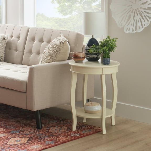 Powell Fiore Round Indoor Accent Side Table with Shelf, 24" Tall, White