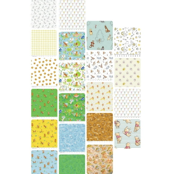 MT Peak Fabric Assorted Winnie the Pooh Pattern Scrap Sewing & Craft Fabric, Multicolor