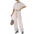 thumbnail image 1 of Pantalon Large pour Femmes, Combinaison d'Été à Manches Courtes Col Rond Taille Haute avec Ceinture, 1 of 5