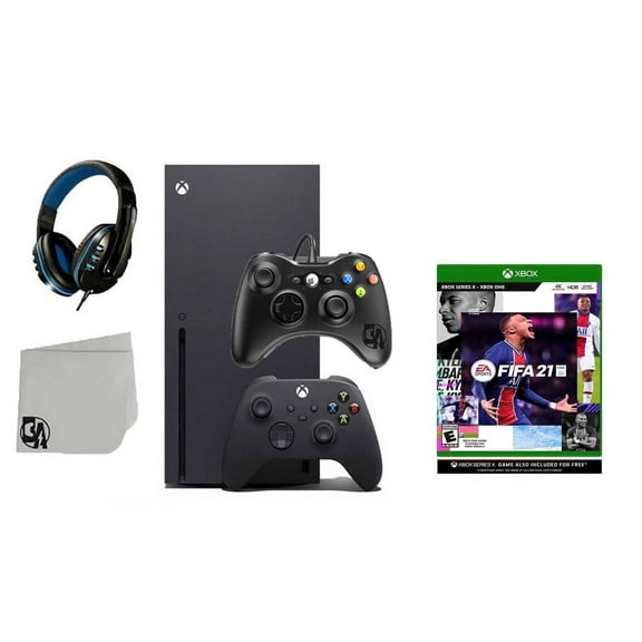 Pre-Owned Xbox Series X Video Game Console Black with FIFA 21 BOLT AXTION Bundle with 2 Controller