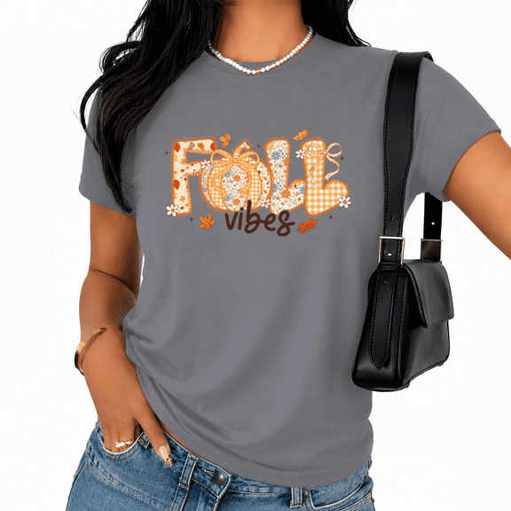 Cozymy Fall Vibes Pumpkin flower Cute Autumn Women's Crewneck Short Sleeve Graphic Tee