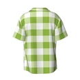 thumbnail image 5 of Uemuo White Green Plaid Pattern Cotton Linen Short Sleeve Shirts,Casual Lightweight Button Down Shirts,Vacation Beach Summer Tops-Small, 5 of 7