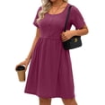 thumbnail image 4 of MOSHU Summer Dresses for Women Crewneck Short Sleeve Midi Dress Casual Button A-Line Sundress with Pockets, 4 of 10