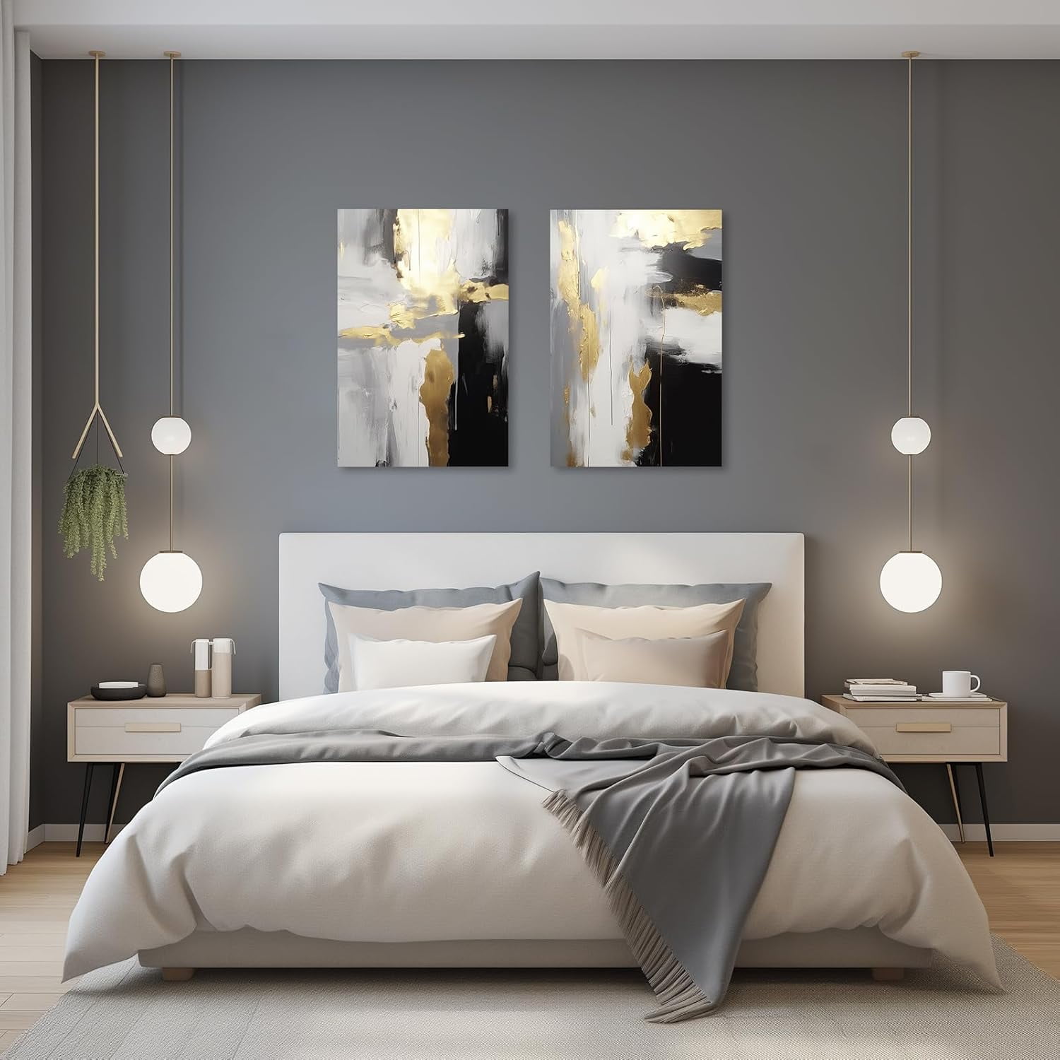 ZHONGYUTONG Abstract Black White & Gold Wall Decor 2 Pieces Abstract Canvas Art Prints Paintings Modern Artwork for Living Room Bedroom Decor (11.00" x 14.00" x 2PCS)