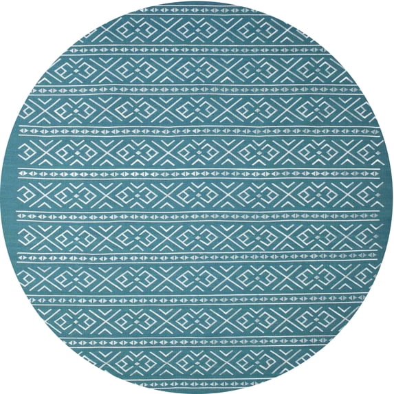Ahgly Company Machine Washable Indoor Round Contemporary DarkCyan Green Area Rugs, 6' Round