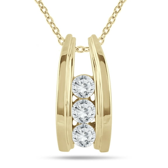 SZUL Women's 1/2 Carat TW Three Stone Diamond Ladder Pendant in 10k Yellow Gold (K-L Color, I2-I3 Clarity)