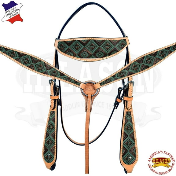 Hilason Western Horse Headstall Breast Collar Set Tack American Leather