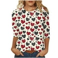 thumbnail image 2 of Gamivast Women Valentines Day Tops Plus Size Loose Casual Love Heart Print 3/4 Sleeve Trendy Blouse Holiday Crew Neck Tunic Shirts Valentines Blouse, 2 of 5