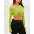 thumbnail image 4 of Douhoow Women Off Shoulder Crop Tops Long Sleeve Slim Fit Top Ruched Bust Tee, 4 of 9