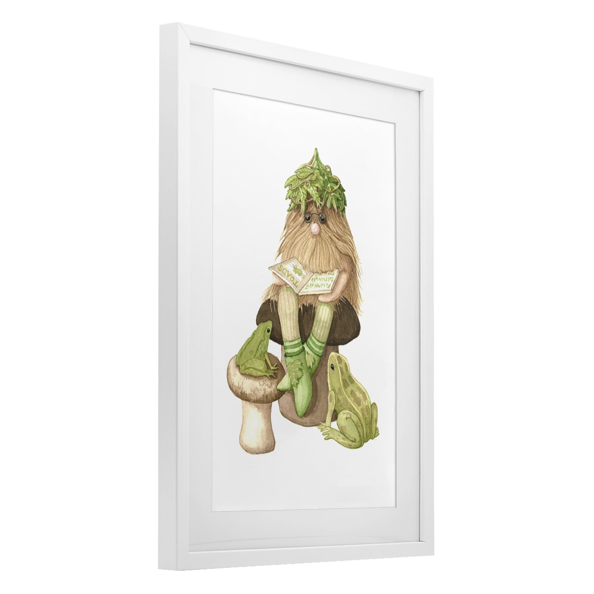 Stupell Industries Garden Elf with Frogs White Framed Print Under Glass, design by Nancy Overton