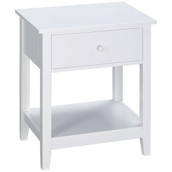 Knubmt Wood Nightstand End Table with Drawer and Bottom Shelf, Beside Table for Bedroom, Living Room, White