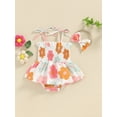 thumbnail image 4 of vera natura Baby Girl 2 Piece Set, Sleeveless Tie-Up Shirred Floral Romper Dress + 3D Bow Headband Summer Outfits, 4 of 9