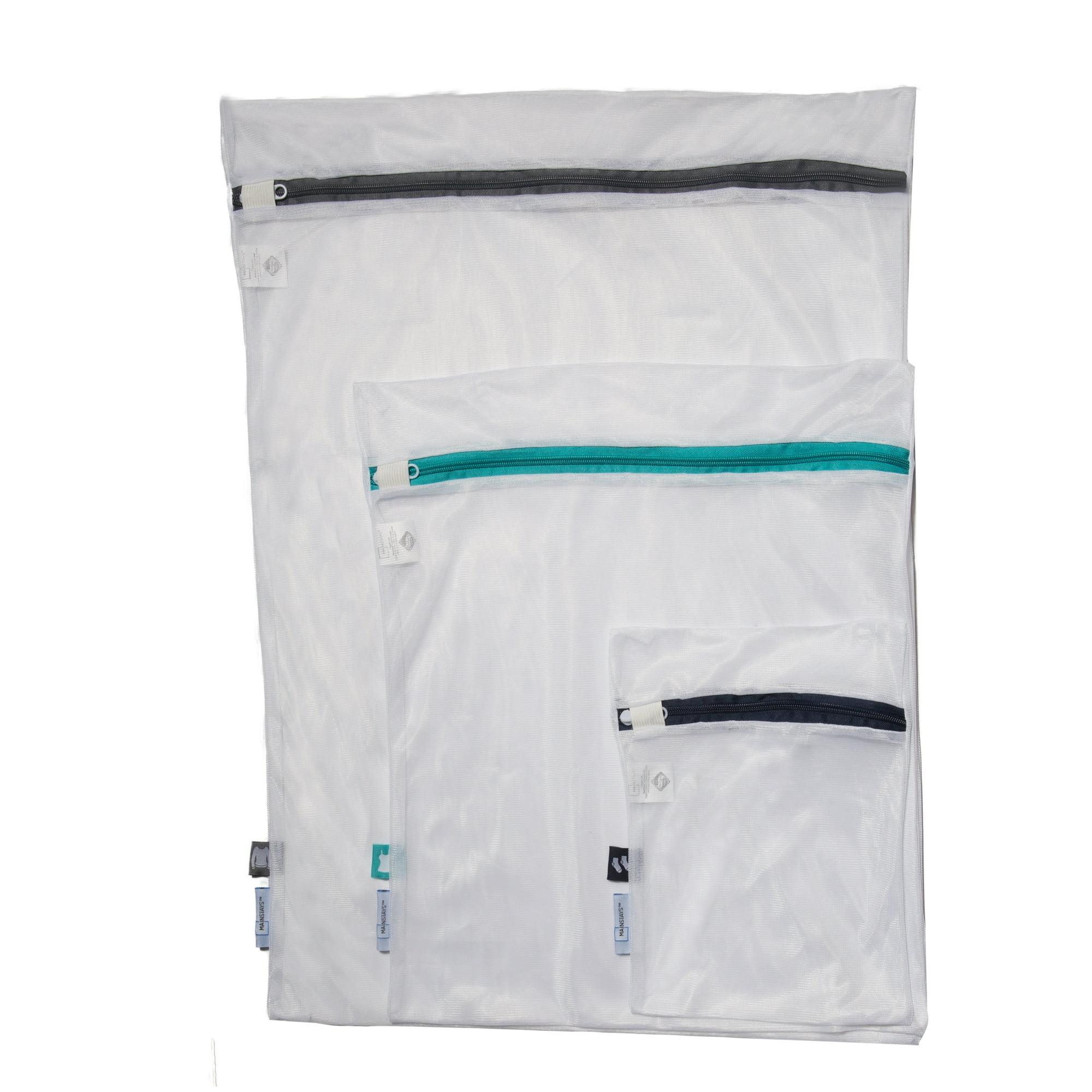 Mainstays 3 Piece Mesh Wash Bag Set, White, 12" X 8" - 28" X 20"