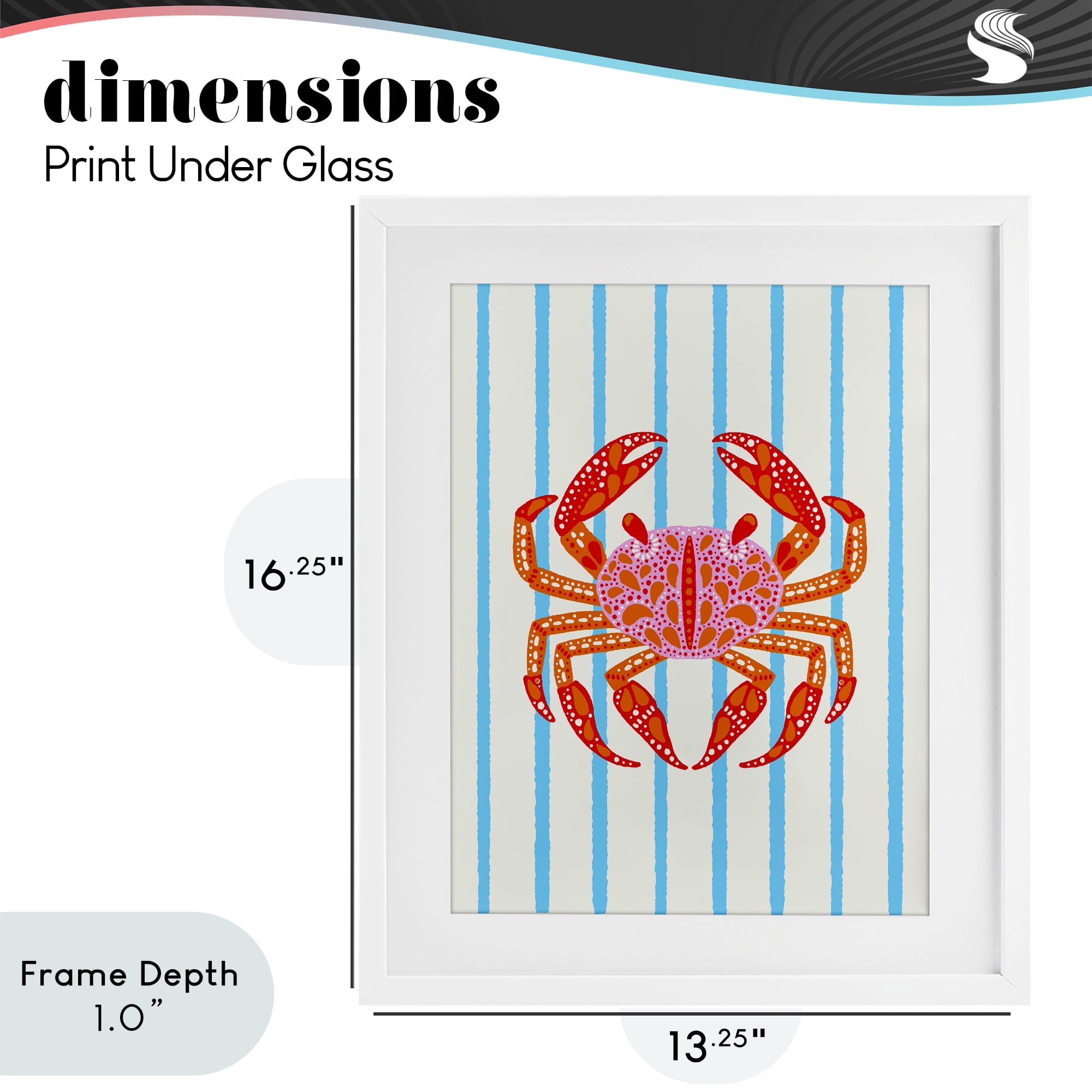 Stupell Industries Bright Crab on Stripes White Framed Print Under Glass, design by Indira Prieto | IndySign