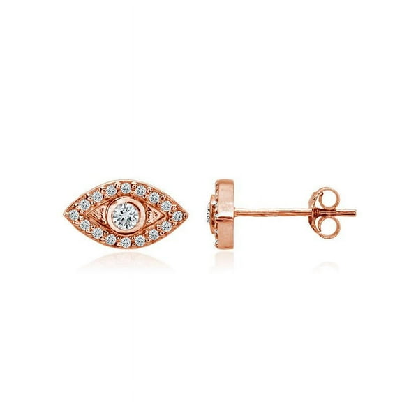 Rose Gold Flash 925 Sterling Silver CZ Dainty Evil Eye Stud Earrings