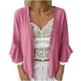 thumbnail image 2 of Sevevn Cardigan Sweaters for Women Women's Solid 3/4 Sleeve Flared Cuffs Lace Linen Cardigan End of Year Clearance Pink S, 2 of 3