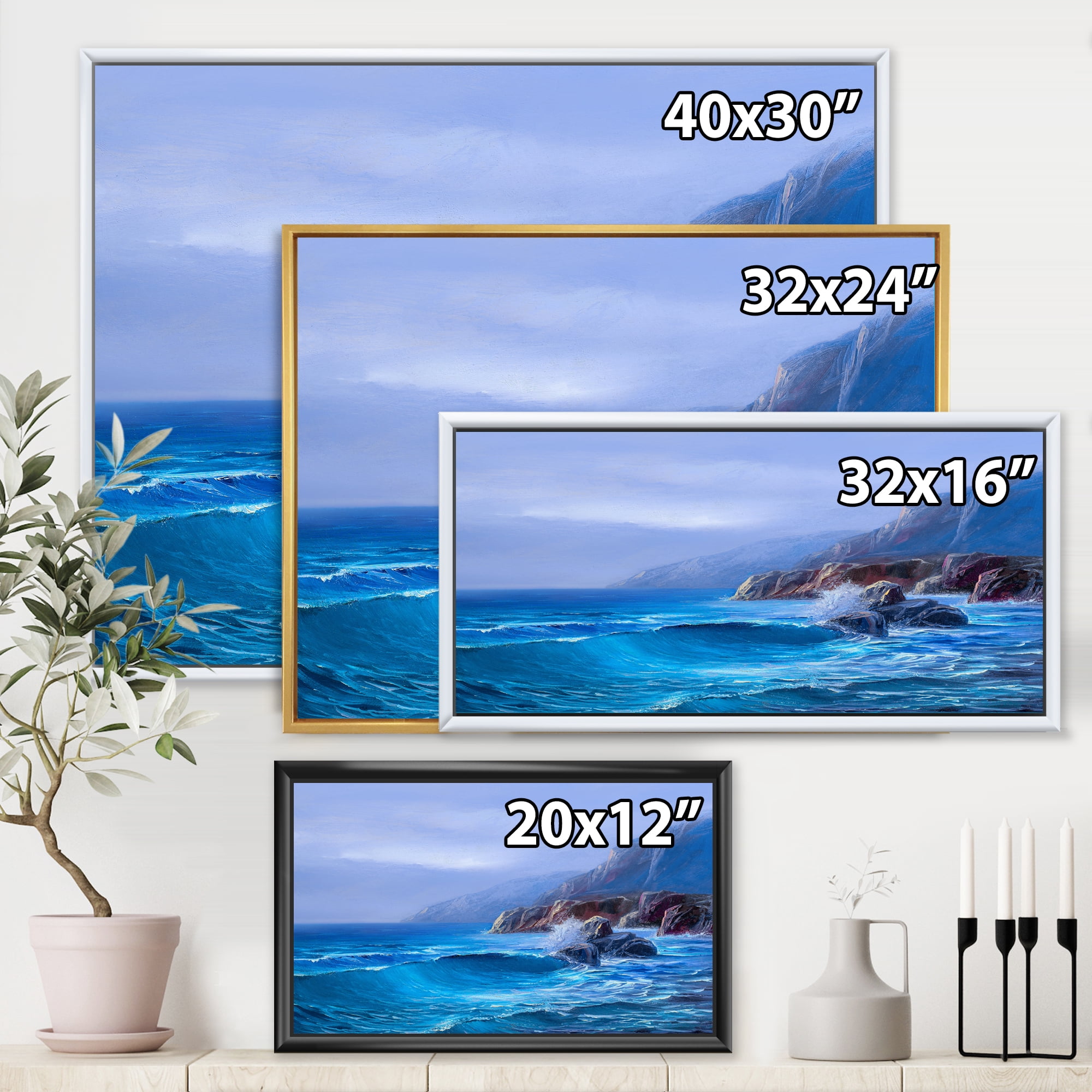 Designart 'Sunrise Glow On Sea Wave Paints On A Canvas' Nautical & Coastal Framed Canvas Wall Art Print