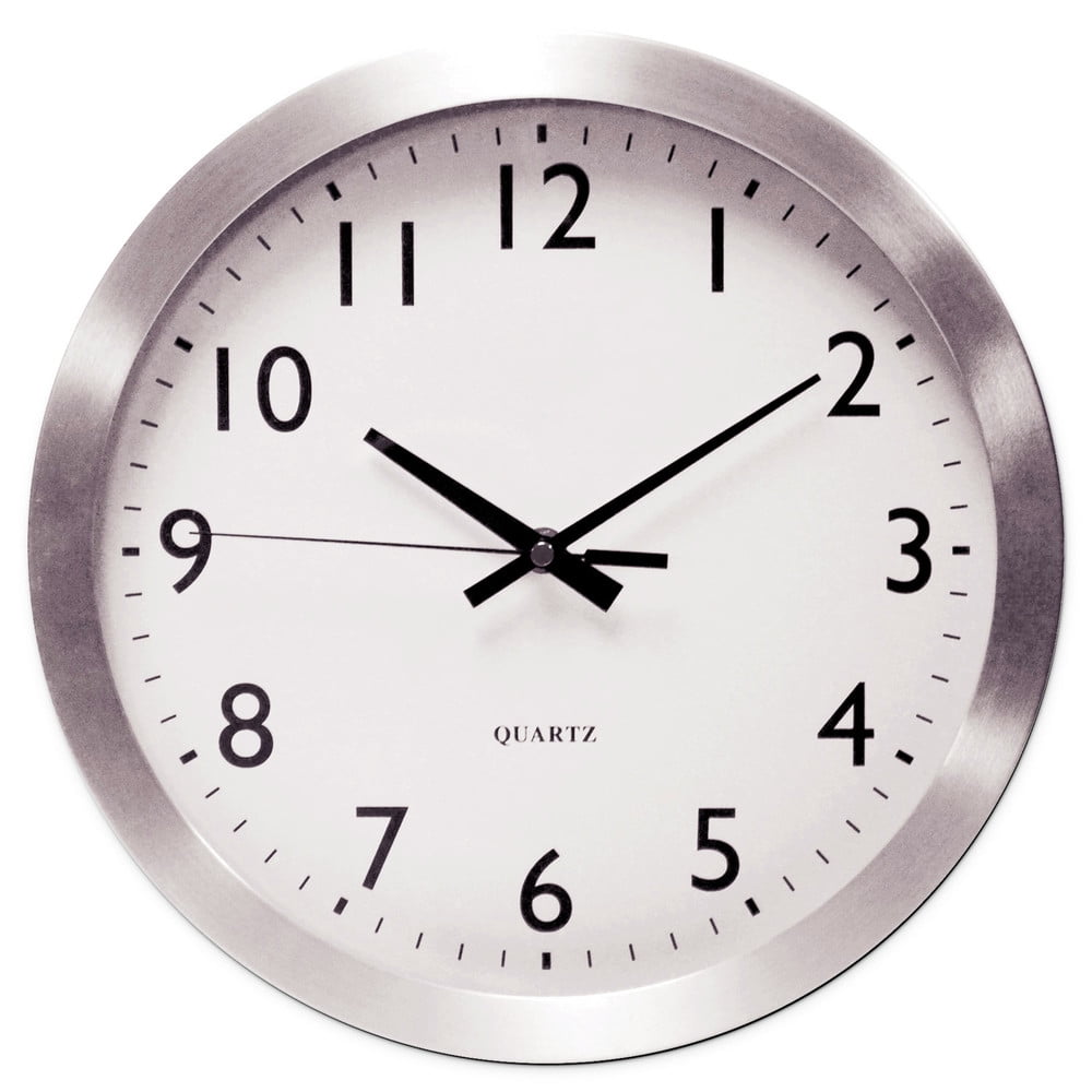 Universal UNV10425 Brushed Aluminum Wall Clock, 12' Overall Diameter, Silver Case, 1 Aa (sold Separately)
