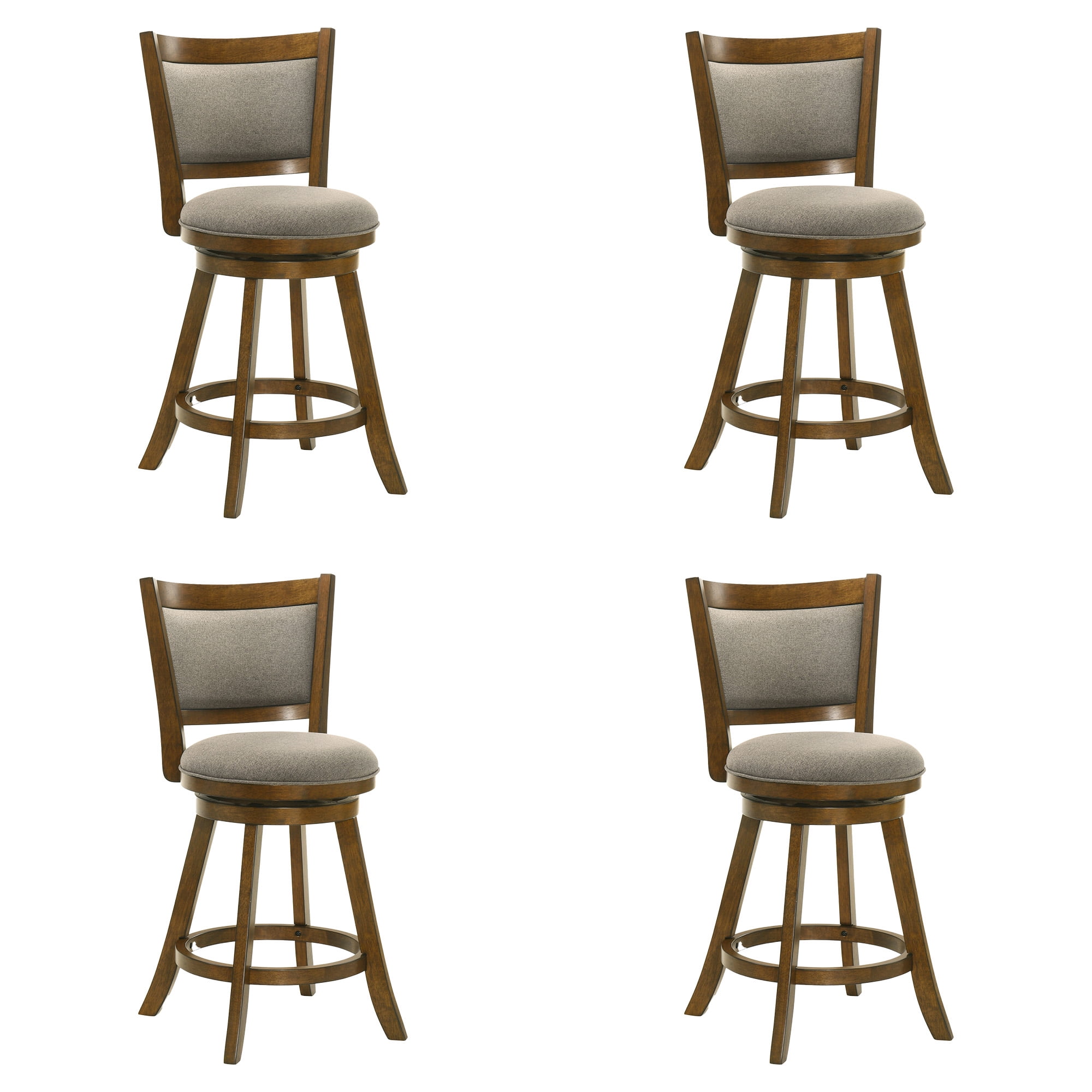 Aiden Modern Farmhouse Swivel Wood Counter Height Kitchen Bar Stool in Sepia Brown Finish with Grey Fabric Upholstered Seat - Set of 4