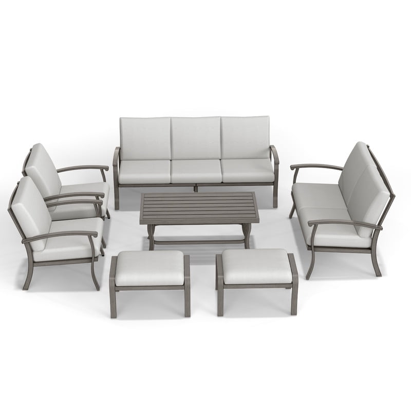 7 Piece Aluminum Patio Furniture Set, 3-Seat Sofa with Outdoor Loveseat, Outdoor Sectional Sofa with Ottomans and Coffee Table, Garden Conversation Set with Armchairs for Lawn Deck