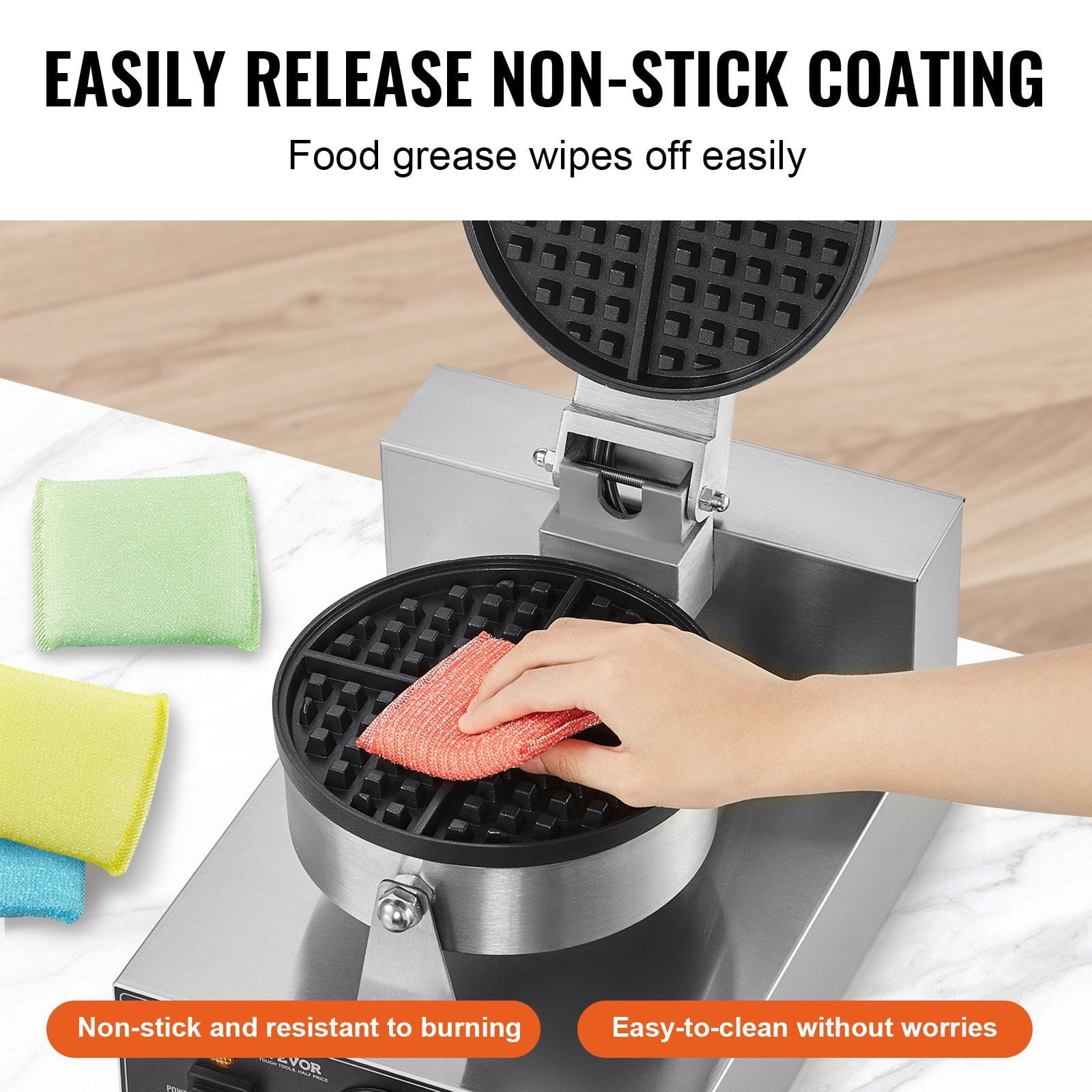 Dranite Commercial Round Waffle Maker Machine - Non-Stick Coating, 1230W Power, Professional Belgian Waffle Iron Baker for Breakfast and Business Use