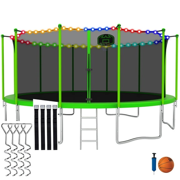 CITYLE Trampoline 15FT Trampoline with Enclosure and Basketball Hoop, 1500lbs Outdoor Trampoline for Adults and Kids with Lights for Christmas, Heavy Duty Backyard Trampoline Last Long