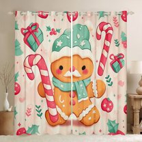Manfei Xmas Candy Cane Blackout Curtains Set of 2 (52x84 Each),Lovely Gingerbread Man Window Curtains,Pink Brown Curtains and Drapes For Girls,Luxury Bedroom Decor