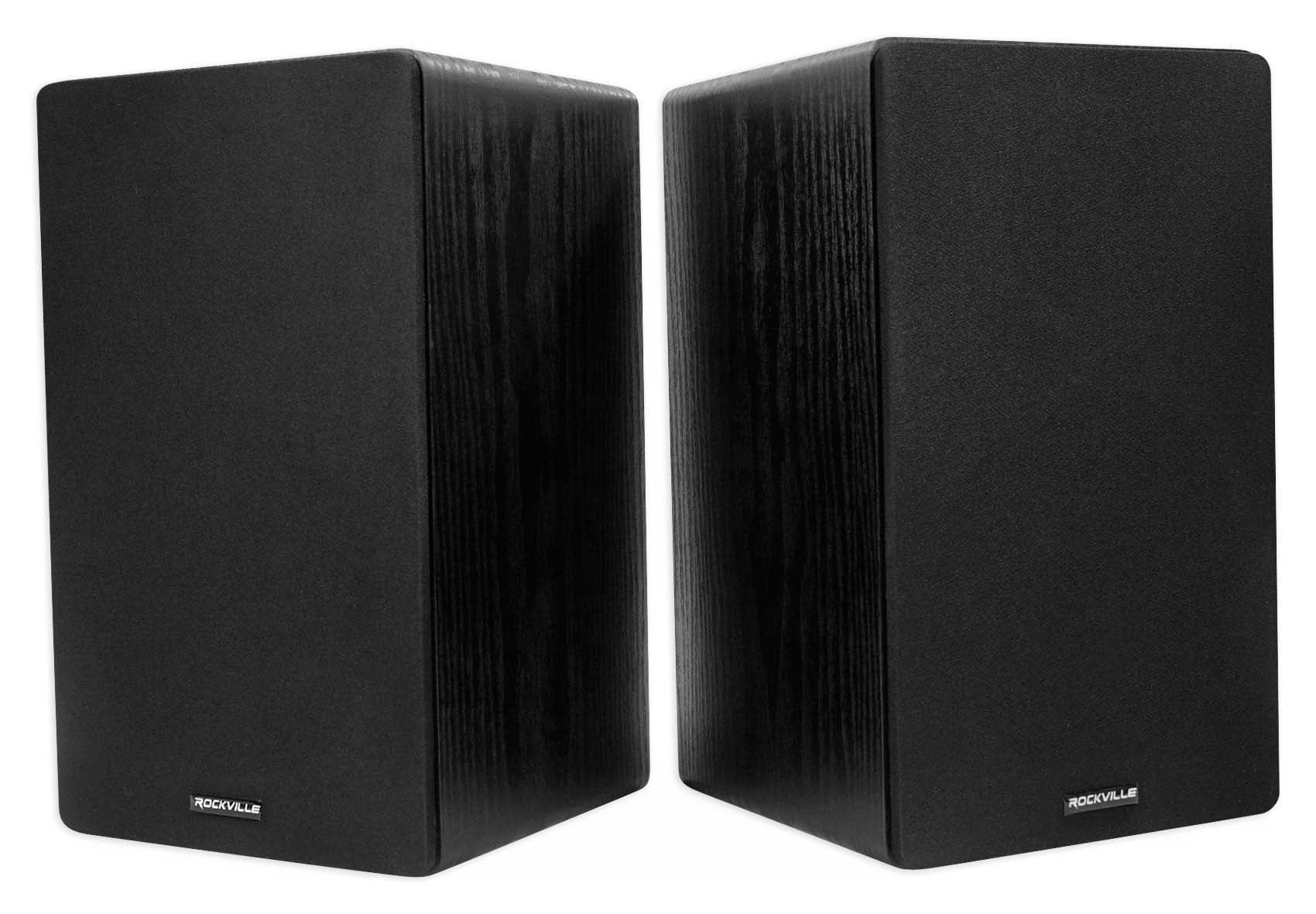 Pair Rockville RockShelf 64B Black 6.5" Home Bookshelf Speakers w/21" Stands
