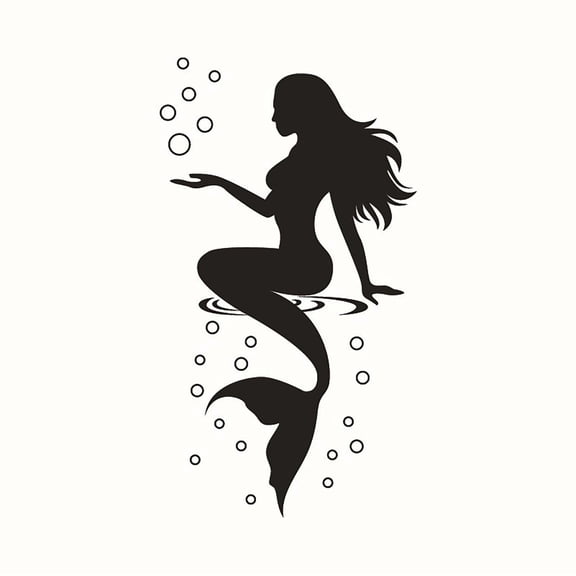 Removable PVC Mermaid Pattern Bathroom Wall Decal Gentle Self Adhesive Art Sticker For Indoor Home Wall Black