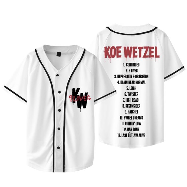 Koe Wetzel 9 Lives Album Merch Veste de Baseball T-Shirts Unisexes Mode Décontractée Manches Courtes Tee, style 3,TTG