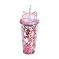 thumbnail image 2 of Visland Cartoon Double Cup, Glitter Cat Water Bottle Reuseable Plastic Cup with Dome Lid and Straw, 2 of 8