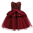 thumbnail image 5 of Odeerbi Girls Dress Baby Girls Clothes Toddler Solid Color Leaf Embroidery Net Yarn Bowknot Birthday Party Flowers Gown Kids Dresses Burgundy, 5 of 9