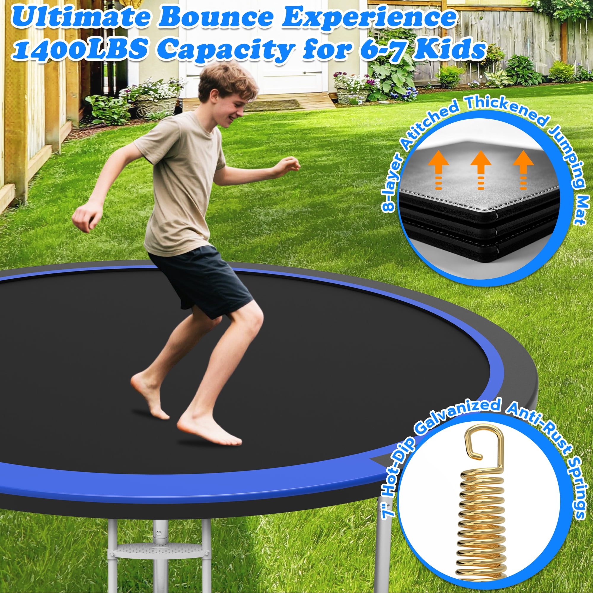 Cochan Trampoline 16 FT for Kids and Adults, 1500LBS Ourdoor 16FT Trampoline with Enclosure Net and Ladder, Heavy Duty Trampoline for 8-9 Children, Anti-Rust, Easy Assembly, Birthday Gift