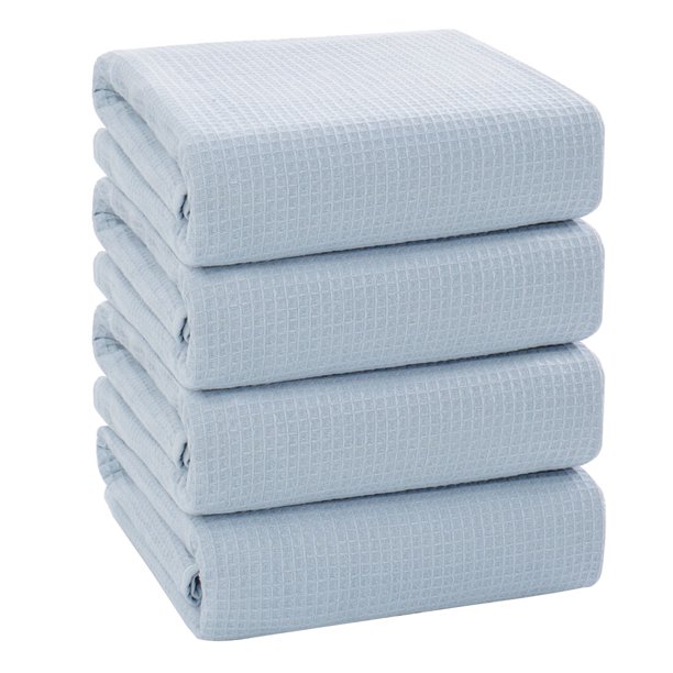 100% Algodón Textura Baño Toallas - Juego de 4 Suave y Grueso Absorbente Gofre Tejido Toallas 27 x 54 Pulgadas Perfecto para Diario Uso Azul Spa