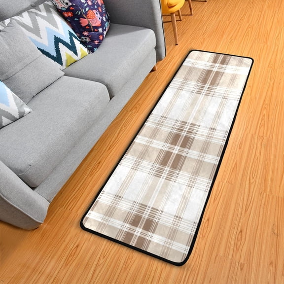 Brown and Beige Plaids Long Floor Mat Runner Rug Area Rug Carpet Water Absorbent Non-Slip 72" x 24"
