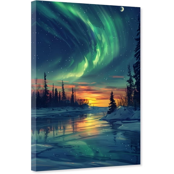 ZHONGYUTONG Aurora Borealis Wall Art Northern Lights Canvas Winter Landscape Picture Nature Scenery Painting for Bedroom Decor Framed (12.00" x 18.00")