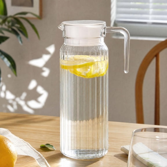 Ribbed Glass Water Pitcher with Lid, Large-Capacity Beverage Carafe for Juice and Cold Drinks