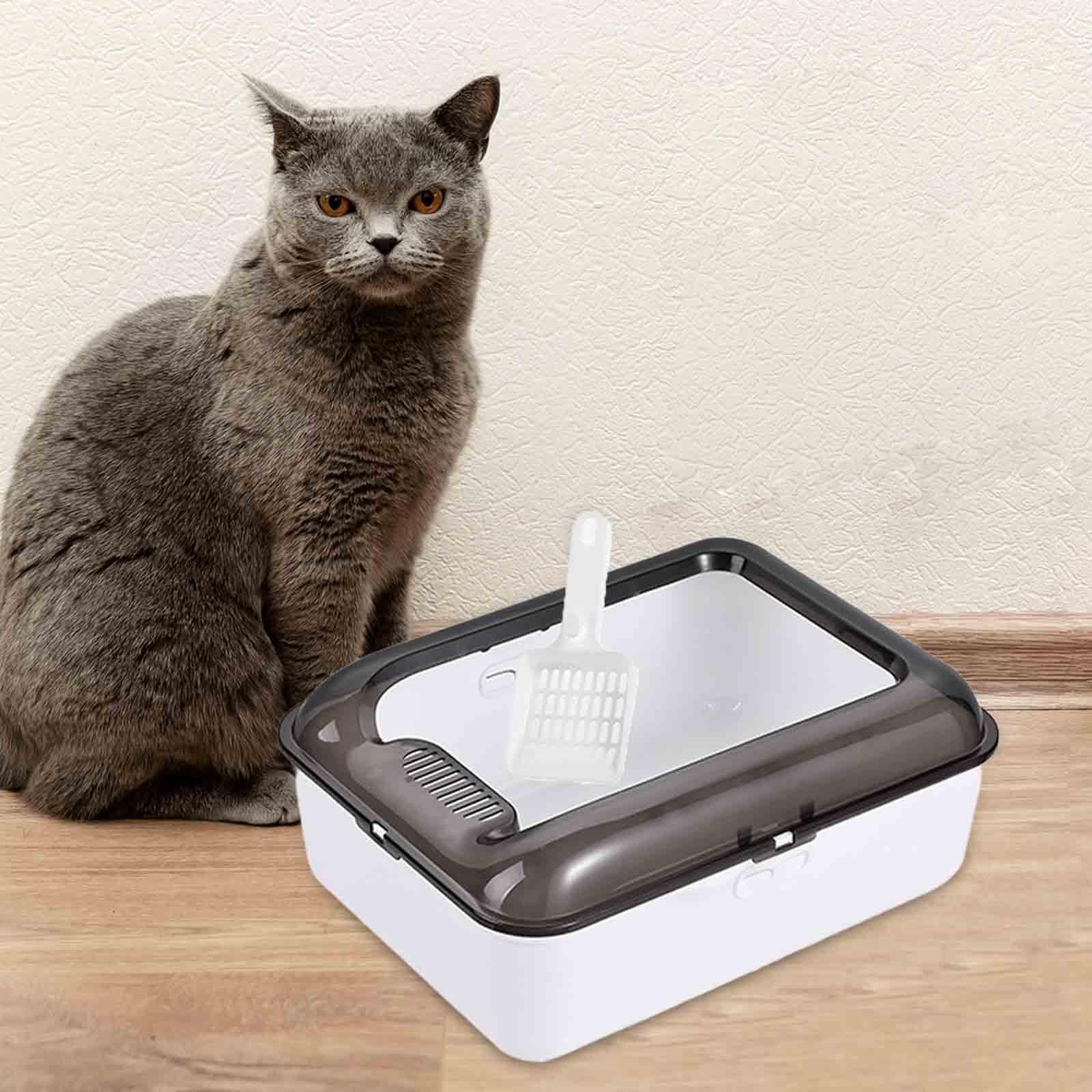 perfeclan Cat Open Top Pet Litter Tray Cat Litter Container Prevent Sand Leakage Semi Enclosed Cat Toilet Removable White M