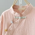 thumbnail image 4 of MIUOWANP Women's Short Sleeve Tops Casual Solid Color Cotton And Linen Button up T-shirt Loose and Breathable Traditional Chinese Clothing Size XXL(12)Pink, 4 of 5