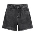 thumbnail image 4 of XIAONU Solid Denim Shorts for Women Frayed Hem Denim Stitching Casual Wear Shorts, 4 of 4