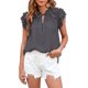 thumbnail image 1 of Blusa con cuello en V de color puro para mujer, holgada, cómoda, elegante, de moda, color liso, manga con volantes, Top gris S, 1 of 6