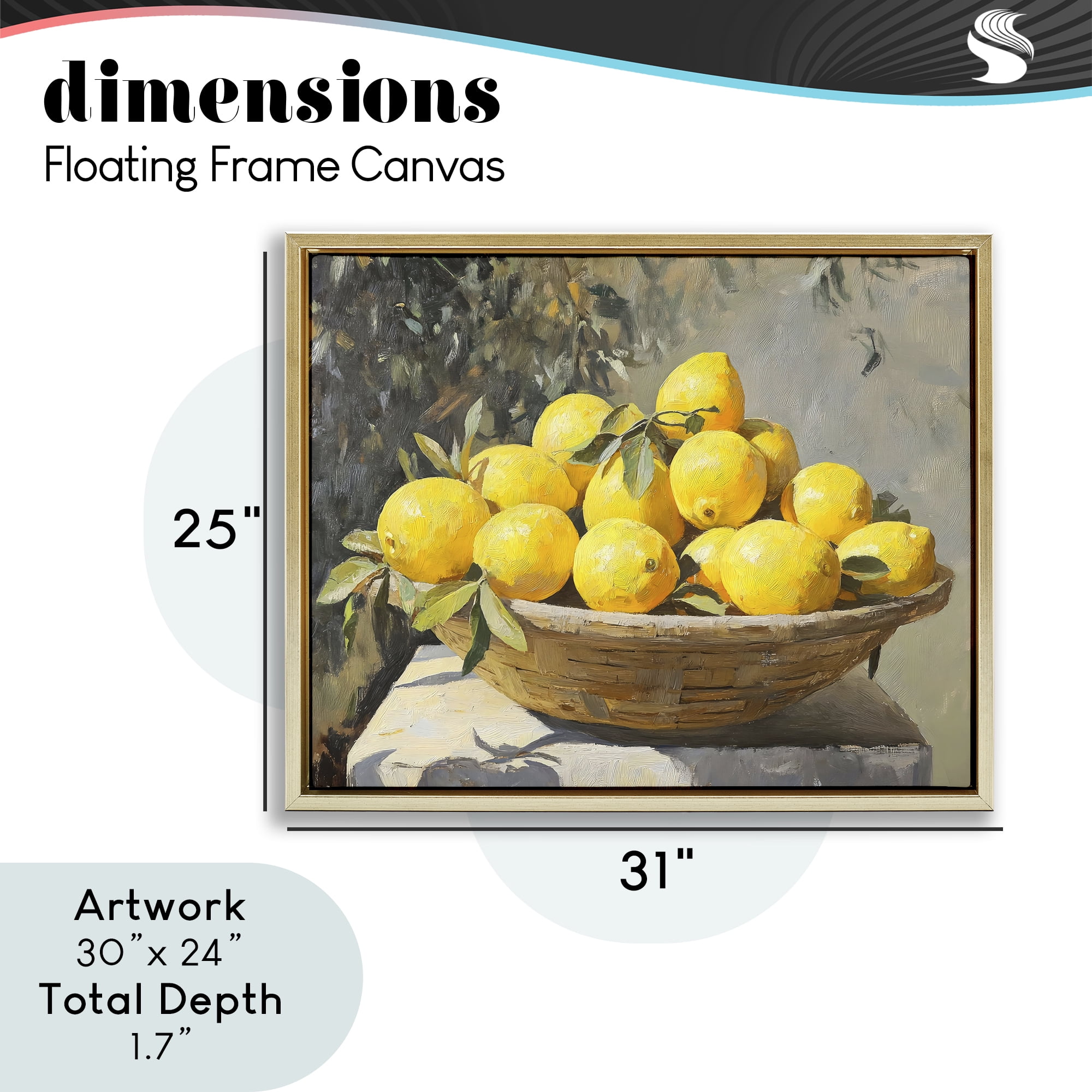 Stupell Industries Basket of Lemons in Sunlight Gold Framed Floater Canvas Wall Art, design by Creative Studio