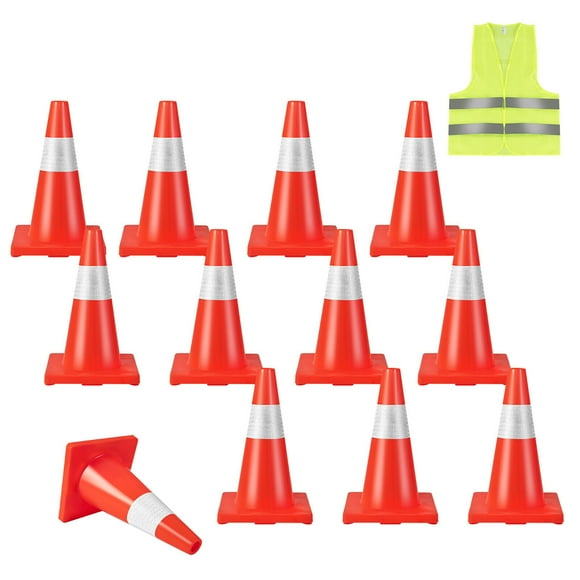 Gymax 12 Pack Traffic Safety Cones 18" Parking Cones w/Reflective Collars Safety Vest